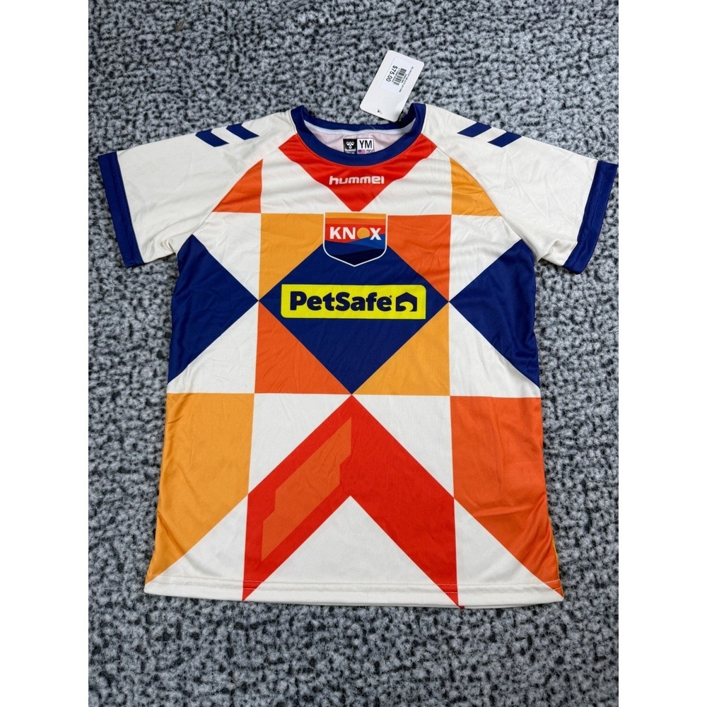 Hummel Knox PetSafe Kids Youth Soccer Jersey Shirt‎ White Orange Blue Medium NWT